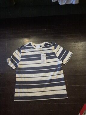 Plenum Studio Relaxed Fit Como Steel Blue Stripe Tee Size Medium Mens Shirt..